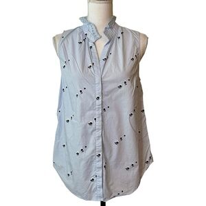 Ann Taylor Sleeveless Button Front Floral Cotton Shirt SZ Small in Blue Eyelet